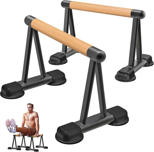 Miniatura 8 de Dolibest Push Up Bar, 12'' High Parallettes Bars with Wooden Handles, Stable and Comfortable Calisthenics Equipment, Suitable for Handstand, L-Sit