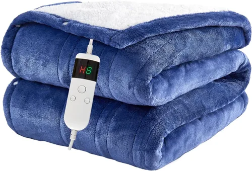 Miniatura 25 de Electric Blanket Heated Throw, Soft Flannel 50"x60" Heating Blanket with 8 Hours Auto Off 10 Fast Heating Levels Machine Washable Sherpa Heated