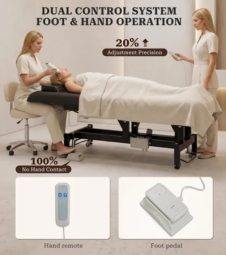 Miniatura 3 de Icoget Mesa de masaje eléctrica con controles de manos y pies, cama facial de elevación ajustable para esteticista, depilación de salón, Negro