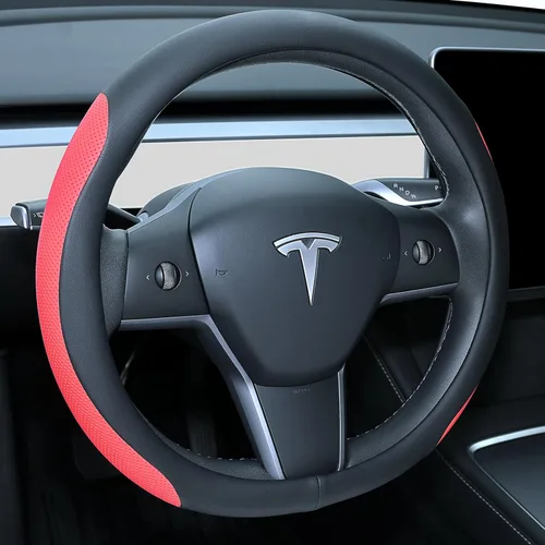 Miniatura 7 de Uxcer Funda de cuero prémium para volante de Tesla Model 3/Y 2016-2025 2026 Juniper/Highland, antideslizante, transpirable, protector de volante