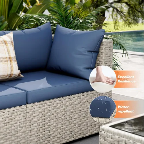 Miniatura 2 de UDPATIO Juego de muebles de patio al aire libre, sofá modular de 7 piezas con mesa de té, juego de conversación al aire libre de mimbre PE para Azul