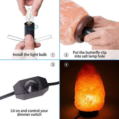 Miniatura 4 de Cable de repuesto para lámpara de sal, 1 paquete con interruptor de atenuación, cable de lámpara de 5 pies y 6 bombillas halógenas de sal (15 vatios)