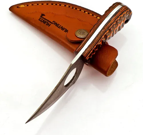 Miniatura 5 de Predator Hunter - Cuchillo de damasco hecho a mano con funda de cuero, para desollar, acampar, al aire libre, cuchillos de bushcraft EDC de hoja