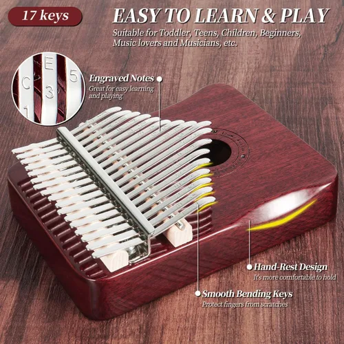 Miniatura 3 de Kalimba - Piano de pulgar de 17 teclas (rojo vino)