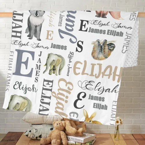 Miniatura 7 de Manta personalizada de Woodland para bebé, manta personalizada de doble capa de felpa de Minky con respaldo punteado, mantas para bebé recién