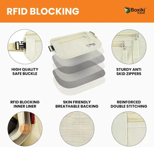 Miniatura 4 de Boxiki Travel - Cinturón de dinero para viajes para hombres y mujeres oculto, cinturón de dinero con bloqueo RFID y bolsa de cintura segura