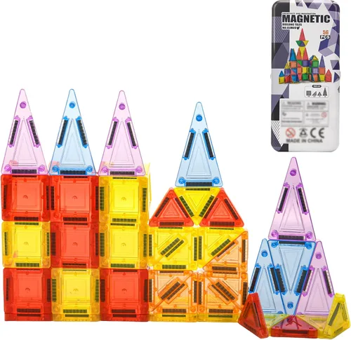 Miniatura 10 de Juego de 32 mini azulejos magnéticos, juguetes magnéticos portátiles, juguetes de aprendizaje y juego STEM de construcción para niños, juguete