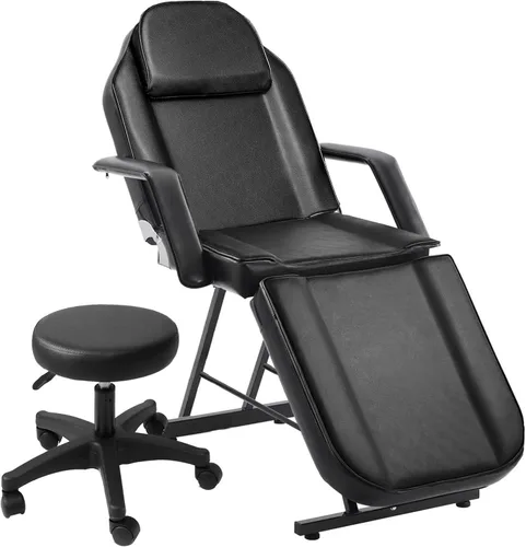 Roixeeds Silla de tatuaje de 3 secciones, cama de masaje profesional ajustable, silla de cama de tatuaje con taburete de spa y gancho para toalla