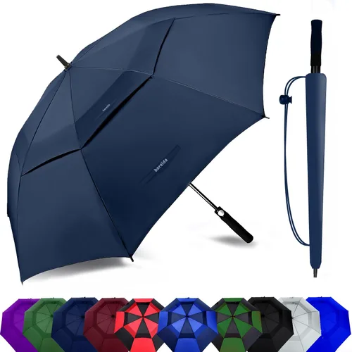 Miniatura 11 de Paraguas de golf extragrande de 62, 68 y 72 pulgadas, con doble dosel ventilado, resistente al viento, impermeable, de apertura automática