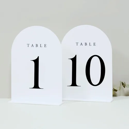 Miniatura 18 de Números de mesa de arco esmerilado para recepción de boda, paquete de 10 piezas de 5x7" Signos acrílicos de arco esmerilado con soporte, números