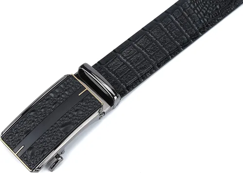 Miniatura 5 de iCuviy Cinturones de vestir de cuero genuino con trinquete deslizante para hombres, adecuados para el trabajo, negocios, cinturón de hebilla