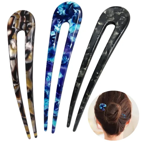 Miniatura 7 de HYFEEL Horquillas francesas para el cabello en forma de U, horquillas para peinado recogido de 2 puntas, clips para moño, twist y chignon, Verde