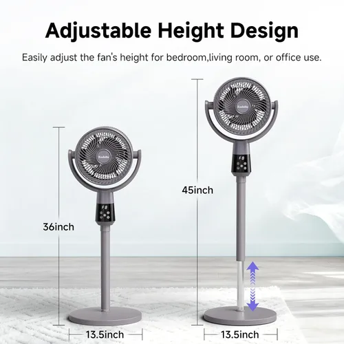 Miniatura 6 de Ventilador de pedestal oscilante, ventilador de pie ultra silencioso de 25 dB con 8 velocidades, temporizador de 12 horas, circulación de aire
