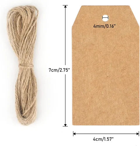 Miniatura 2 de Etiquetas de precio G2PLUS, 100 unidades de etiquetas de regalo de papel kraft con cuerda, etiqueta colgante de papel en blanco de 71x41 mm
