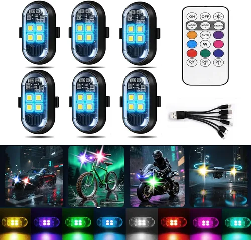 Miniatura 7 de Luces Estroboscópicas de Advertencia LED Inalámbricas Mejoradas de 4 Lámparas de Alta Luminosidad de 4 Grupos 8 Colores, Luces Impermeables