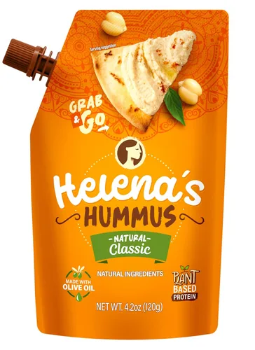 Miniatura 5 de Helena Hummus (pack de 3), estable en estante, sin conservantes añadidos, 2 hummus natural clásico de 4.23 oz y 1 hummus de pimiento rojo asado