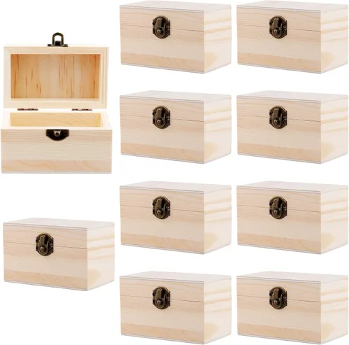 Miniatura 14 de FUNSUEI 10 cajas de madera de 7.9 x 3.9 x 2 pulgadas, caja de madera sin terminar, cajas de madera para manualidades, cajas de madera con tapa