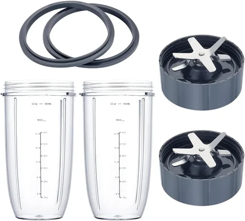 Piezas de repuesto para vasos Nutribullet de 32 onzas, 2 piezas y 2 juntas de goma, 2 cuchillas extractoras de repuesto compatibles con licuadoras