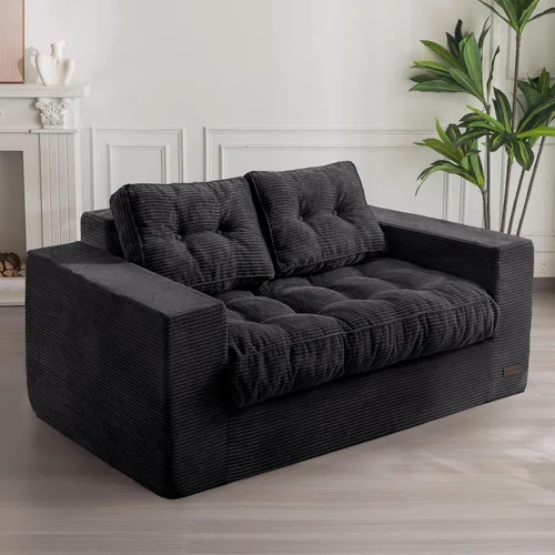 Miniatura 12 de MAXYOYO Sofá de 3 Plazas sin Estructura, Sofá Moderno Acolchado para Sala de Estar, Sillón Suave Tipo Puf de Espuma de Alta Densidad con Almohadas