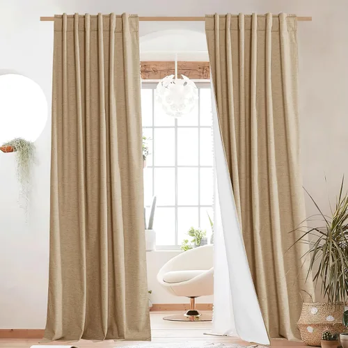 Miniatura 56 de NICETOWN Cortinas 100% opacas de 63 pulgadas de largo, 2 paneles de cortinas cortas con aislamiento térmico con forro para dormitorio, cortinas