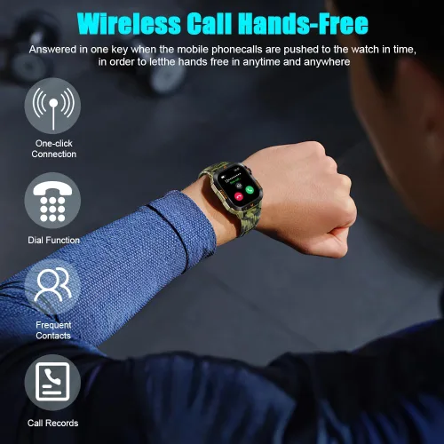 Miniatura 2 de QTLLBT Reloj Inteligente Recibir/Hacer Llamadas Linterna LED Brújula Altitud 2.01HD Rastreador de Fitness Múltiples Carátulas de Reloj Más de 100