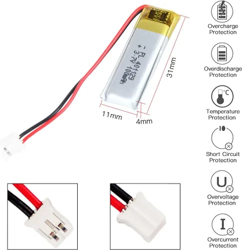 Miniatura 2 de 3.7V 100mAh Batería de Polímero de Iones de Litio Recargable Li-ion Li-Po con Conector 2P PH 2.0mm de Pitch