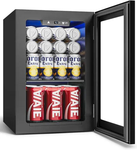 Feelfunn Refrigerador de Bebidas para 24 Latas - Mini Refrigerador con Control Digital de Temperatura, Nevera de Soda Vino Cerveza Bebidas -