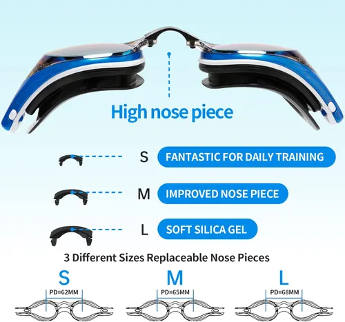 Miniatura 3 de Body+ Gafas de natación para miopes, gafas de natación con lentes ópticas con espejo/sin espejo para miopía, antivaho para hombres y mujeres adultos