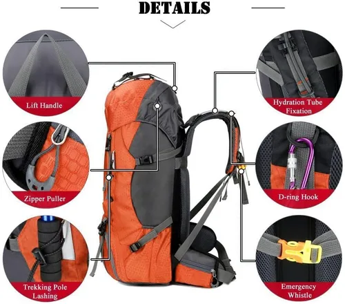 Miniatura 4 de Bseash Mochila impermeable de 60 L para senderismo y campamento con cubierta para lluvia, mochila grande para deportes al aire libre, mochila