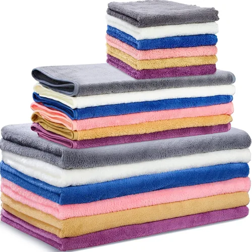 Miniatura 8 de Moukeren Juego de 18 toallas de baño de microfibra, 6 toallas de baño, 6 toallas de mano, 6 toallas pequeñas, terciopelo coral suave, altamente