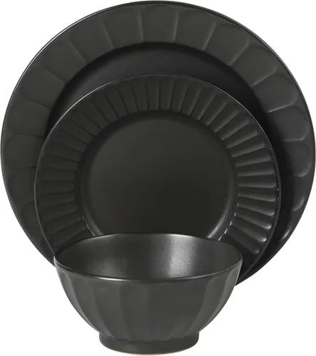 Miniatura 6 de Gibson Elite Winchester Way - Juego de vajilla de gres en relieve de 12 piezas, esmalte mate reactivo, platos y cuencos duraderos Lightweight-Tech