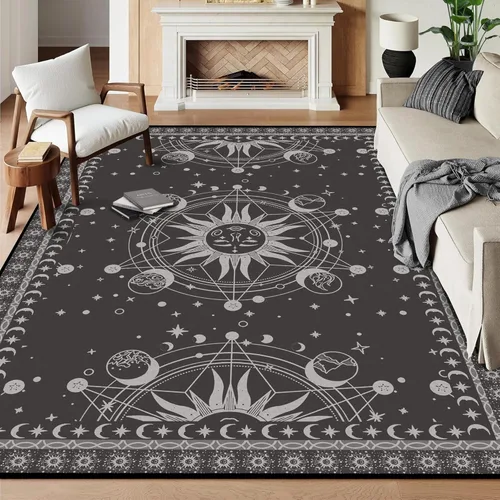 Miniatura 42 de 5' X 7' Alfombra con diseño de sol y luna, alfombras boho celestiales para dormitorio, sala de estar, estilo bohemio, oculto, media luna, solar