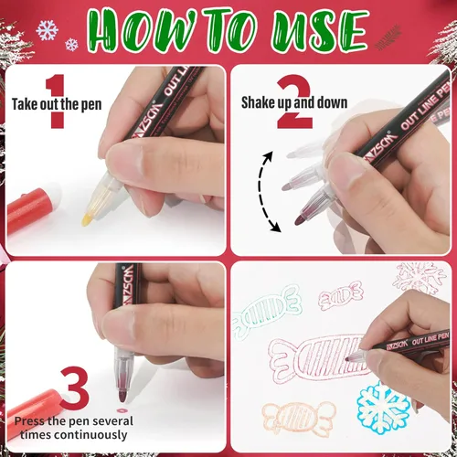 Miniatura 6 de ZSCM QUALITY DECIDES THE FUTURE Regalos de Navidad, 12 rotuladores metálicos con purpurina y contorno brillante, regalos de Navidad, 12 bolígrafos