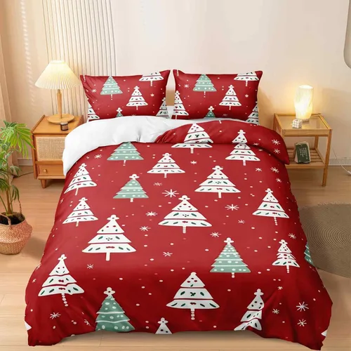 Miniatura 41 de Herside Juego de funda de edredón de Navidad, tamaño Queen, colorido patrón navideño impreso, bonita decoración navideña, microfibra suave, funda