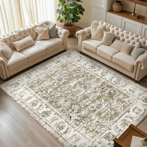 Miniatura 50 de Jinchan Fiora - Alfombra redonda de 8 pies, alfombras vintage con diseño floral envejecido, lavable a máquina, antideslizante, de pelo bajo, Azul