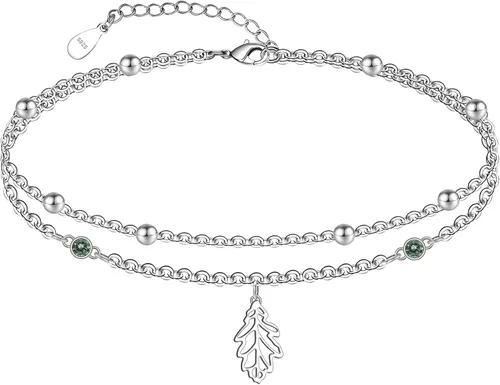 Miniatura 76 de CHIC & ARTSY Tobilleras delicadas de plata de ley S925 para verano, pulsera de tobillo ajustable multicapa para playa, joyería de pie para mujer