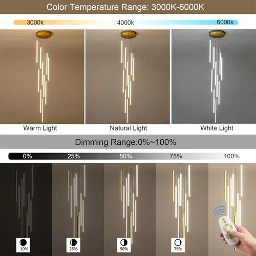 Miniatura 4 de HuisMier Candelabros LED Dorados de 10 Luces, Candelabro Moderno Regulable para Escalera y Techo Alto con Control Remoto, Candelabro Largo
