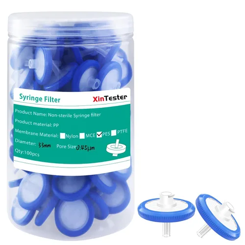 Miniatura 7 de Xin Tester 100 filtros de jeringa no estéril PES membrana 0.512 in diámetro 0.22um tamaño poro jeringa hidrofílica laboratorio filtros