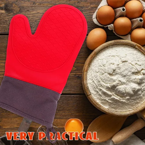Miniatura 7 de HANABASS Guantes de barbacoa resistentes al calor, guantes de horno de silicona impermeables para cocinar, asar a la parrilla, hornear y barbacoa al