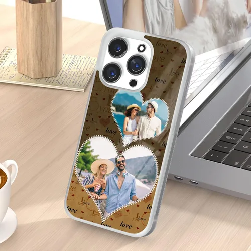 Miniatura 6 de Fundas de teléfono personalizadas con corazones estéticos con 2 imágenes, collage de cuadros, regalos a juego para parejas para iPhone 11 12 13 14