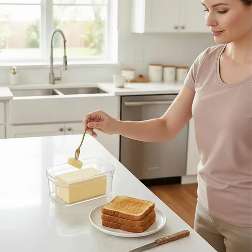 Miniatura 8 de UNIVIVO Cortador de mantequilla hermético, estuche de almacenamiento de mantequilla en barra con tapa para refrigerador (hermético, mediano 280g)