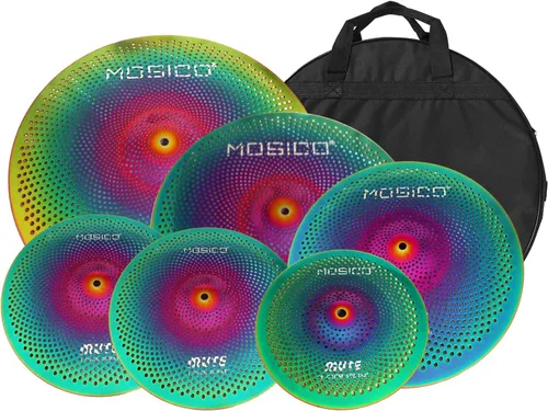 Miniatura 16 de Arborea Paquete de Platillos de Bajo Volumen 8 piezas Negros para Práctica Silenciosa para Set de Tambores 10"/12" Splash/14" HiHats/16" Crash/18