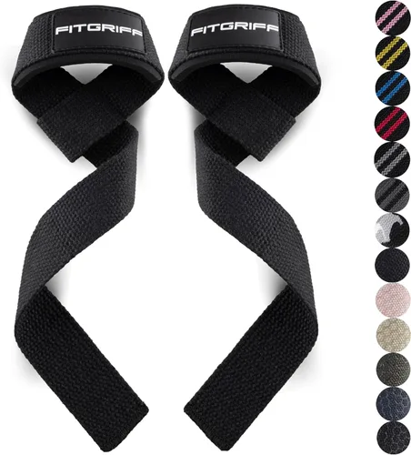 Miniatura 17 de Fitgriff® Correas de muñeca para levantamiento de pesas, gimnasio, peso muerto, entrenamiento (hechas de algodón premium y acolchadas) - Hombres