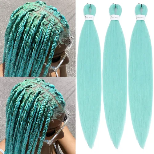 Miniatura 25 de Extensiones de cabello trenzado preestiradas para mujer, trenzas de caja, suave, sintético, sin nudos, textura Yaki, ajuste de agua caliente
