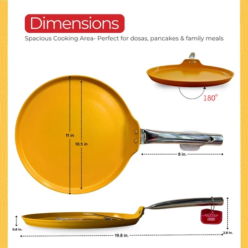 Miniatura 2 de SALFORD Sartén antiadherente de cerámica de 11 pulgadas para crepé Dosa Tawa, plancha plana para panqueques, tortillas y huevos, compatible