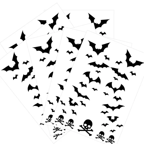 Miniatura 2 de Tatuajes de cara de murciélago de Halloween, 6 hojas falsas de calavera de murciélago, tatuajes temporales, calcomanías de tatuaje de cara