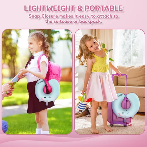 Miniatura 7 de Almohada de cuello para niños pequeños, almohada de cuello de viaje para niños para viajar con máscara para los ojos, artículos esenciales de viaje