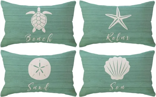 Miniatura 9 de ULOVE LOVE YOURSELF Juego de 4 fundas de almohada de playa costera de 18 x 18 pulgadas, juego de 4 fundas de cojín decorativas con diseño de Naranja