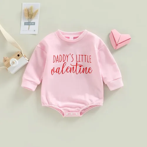Miniatura 83 de SOLILOQUY Traje de manga larga con cuello redondo para el primer día de San Valentín para bebé niño y niña, mameluco de corazón de amor