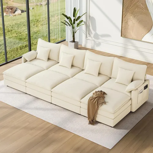 Miniatura 22 de Vesgantti 2 Piece Loveseat & 3 Seater Sofa Set, Modular Cloud Couch, Beige